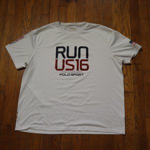 Polo Sport RUN US16 Athletic Workout Shirt Men's XL USA Flag Stains